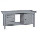 Banco da lavoro mm.2000x750x900h piano superiore inferiore in ferro una cassettiera 4 cassetti 1 armadietto BM20009-1ARM+1CRA4CF