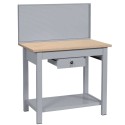Banco da lavoro struttura in metallo piano superiore in legno cm.100x60x90h. 1 cassetto 1 pannello forato arredo officine HOBBYF
