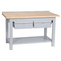 Banco da lavoro struttura in metallo piano superiore legno faggio multistrato cm.150x75x90h 2 cassetti arredo officine B115002CF