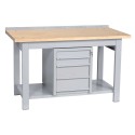Banco tavolo da lavoro struttura in ferro piano superiore legno faggio 1 cassettiera a 4 cassetti mm.1500x750x900h B215001CRA4CF