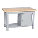 Banco tavolo da lavoro struttura in ferro piano superiore legno faggio 1 armadietto mm.1500x750x900h arredo officine B315001ARMF