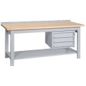 Banco da lavoro struttura metallo piano superiore legno cm.200x75x90h. 1 cassettiera a 3 cassetti arredo officine B220001CRA3CF