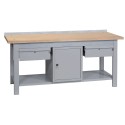 Banco da lavoro in metallo piano superiore legno multistrato cm200x75x90h 2 cassetti 1 armadietto arredo officine B720002C+1ARMF