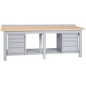 Banco da lavoro struttura metallo piano superiore legno cm.300x75x90h. 2 cassettiere a 4 cassetti arredo officine B830002CRA4CF