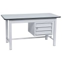 Tavolo da laboratorio in ferro con piano in laminato una cassettiera a 3 cassetti per arredo officine e postazioni di lavoro