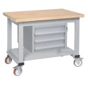 Carrello banco tavolo da lavoro in ferro cassettiera 3 cassetti piano legno 4 ruote mm1000x750x925h per officine R4-1000-1CRA3CF