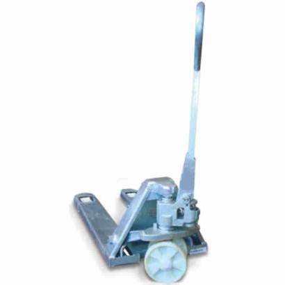 Transpallet idraulico manuale zincato mm.1150x540 doppio rullo ruote nylon kg.2500 per ambienti alimentari chimico umidi NL2/ZF