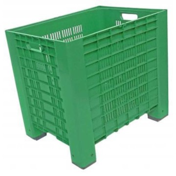 Contenitore in plastica forata Lt.255 cm.80x60xh74 cassone micro-bins 4 piedi sovrapponibile industria alimentare ortofrutticolo