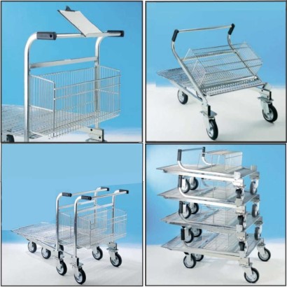 Carrello cash&carry pianale C+C imbottigliabile con cesto e scrittoio e manico ribaltabile