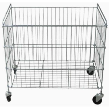 Carrello cestone contenitore pieghevole mm.800x510x720 in tondino ferro zincato per lavanderie cesto espositore portabiancheria