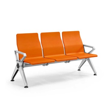 Panca per sala attesa 3 posti cm175x68x88h seduta e schienale in morbido poliuretano arancione e struttura in metallo JC303PU-3F