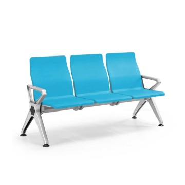 Panca per sala attesa 3 posti cm.175x68x88h. seduta e schienale in morbido poliuretano azzurro e struttura in metallo JC305PU-3F