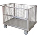 Carrello contenitore INOX cm.60x90x81h. 4 sponde rete 1 apribile kg.350 industria alimentare lavanderie ospedali ART058BRINOXFRF