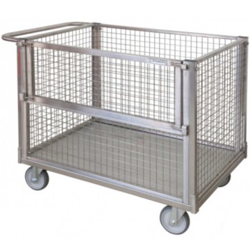 Carrello contenitore INOX cm.60x90x81h. 4 sponde rete 1 apribile kg.350 industria alimentare lavanderie ospedali ART058BRINOXFRF