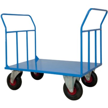Carrello pianale due sponde 4 ruote pneumatiche per terreni accidentati cm120x80x111 kg500 per trasporto cartoni sacchi 16F2SP-3