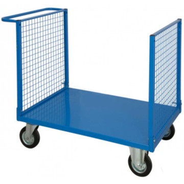 Carrello a pianale a due sponde in rete cm.90x60x80 a 4 ruote kg.350 movimentare pacchi cartoni trasporto in aziende 58F2S-1