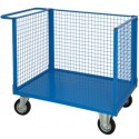 Carrello a pianale con tre sponde in rete cm.90x60xh.80 kg.350 trasporto pacchi cartoni movimentazione in azienda uffici 58F3S-1