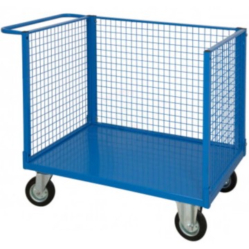 Carrello a pianale con tre sponde in rete cm.90x60xh.80 kg.350 trasporto pacchi cartoni movimentazione in azienda uffici 58F3S-1