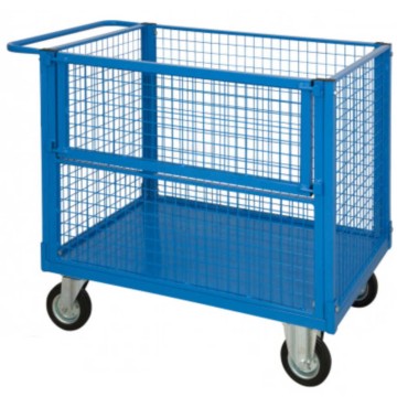Carrello contenitore in rete una sponda ribaltabile 90x60x80 4 ruote kg.350 trasporto sacchi sfusi imballati in magazzini 42F-C1