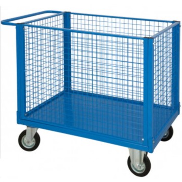 Carrello contenitore con 4 sponde in rete cm.90x60x60 e 4 ruote kg.350 per trasporto sacchi sfusi imballati in magazzini 058BF