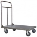 Carrello pianale acciaio inox cm.90x60xh100 un manico 4 ruote Kg.350 trasporto in cucine ospedali pescherie lavanderie 042AFINOX